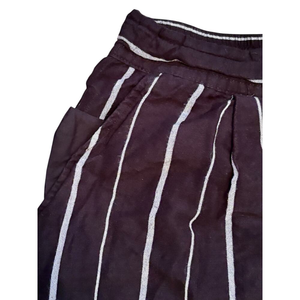 Black White Pinstripe Linen Rayon Wide Leg Cropped Pants XL Casual Coastal Boho - Picture 3 of 9